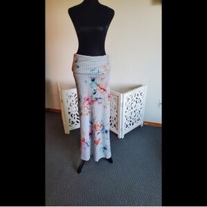 Casa Lee Gray Floral Fold Down Waist Knit Maxi Skirt Size M